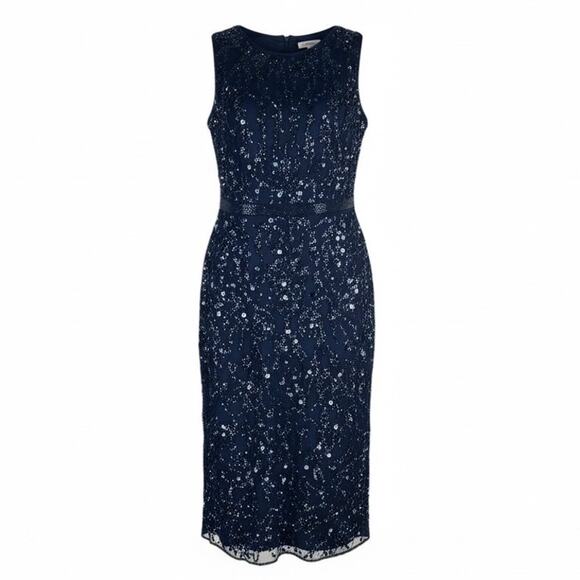 Mac Duggal Sequin Sleeveless Midi Dress 93767 Midnight Blue Size 12 - Picture 4 of 13